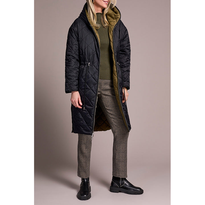 Tribal Long Zip-Front Reversible Puffer With Hood