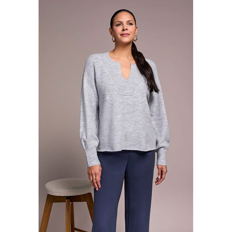 Tribal Mandarin Collar Long Puff Sleeve Sweater