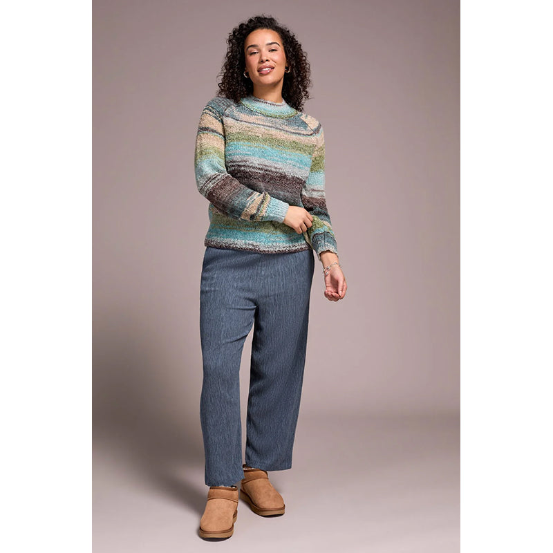 Tribal Boucle Yarn Mock Neck Puff Sleeve Sweater