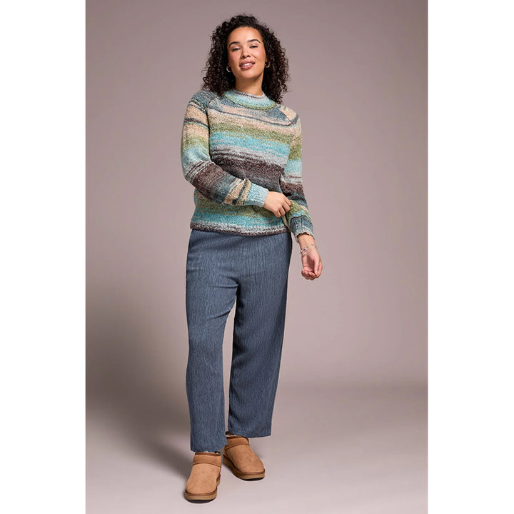 Tribal Boucle Yarn Mock Neck Puff Sleeve Sweater