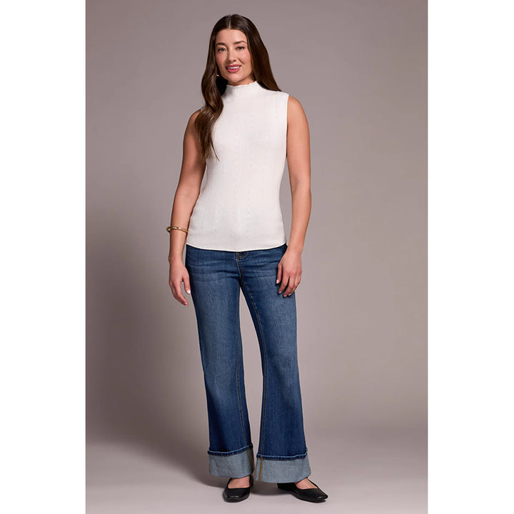 Tribal Textured Sleeveless Mock Neck Top