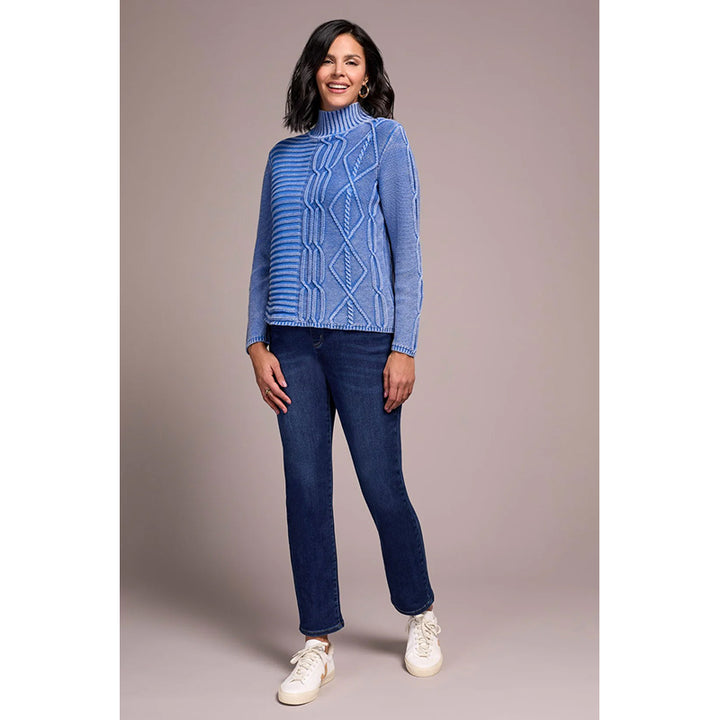 Tribal Vintage Washed Cable Knit Mock Neck Sweater