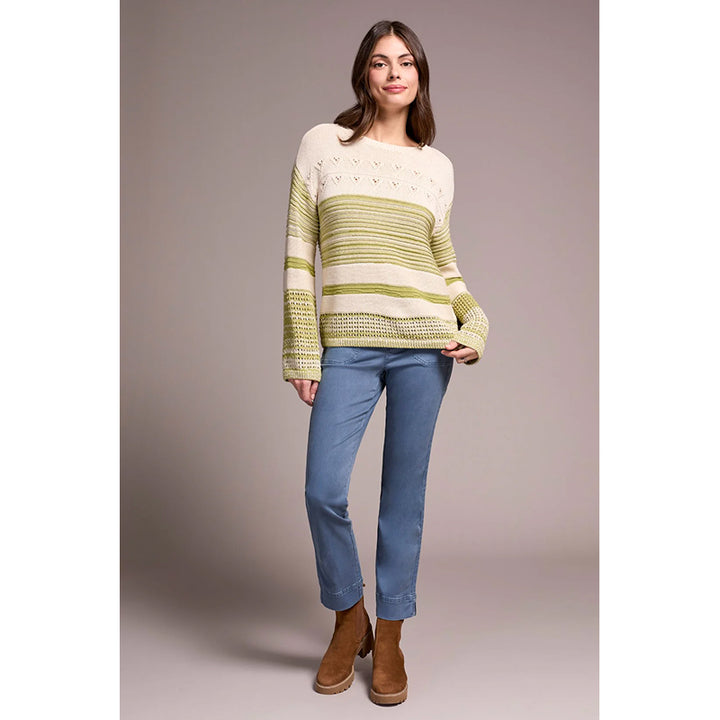 Tribal Color Block Bell Sleeve Boat Neck Sweater