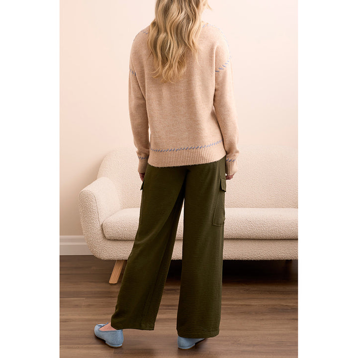 Tribal Long Sleeve Crew Neck Sweater with Stitching