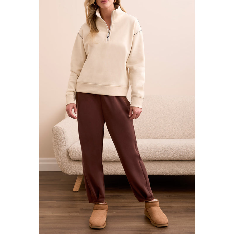 Tribal Long Sleeve Funnel Neck Top with Stitching