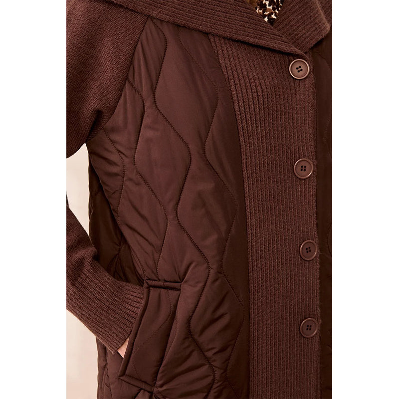 Tribal Mixed Media Quilted Sweater Coat With Oversized Knit Collar