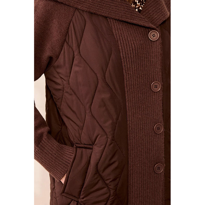 Tribal Mixed Media Quilted Sweater Coat With Oversized Knit Collar