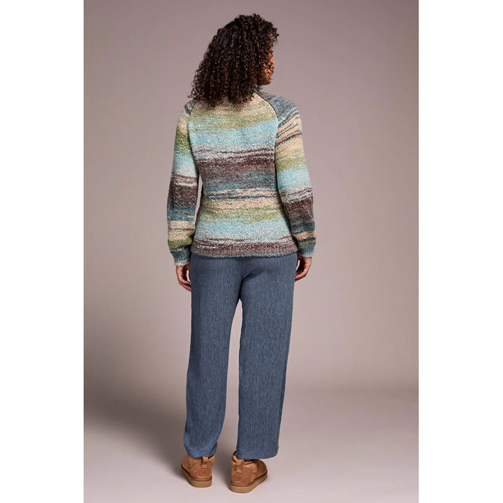 Tribal Boucle Yarn Mock Neck Puff Sleeve Sweater