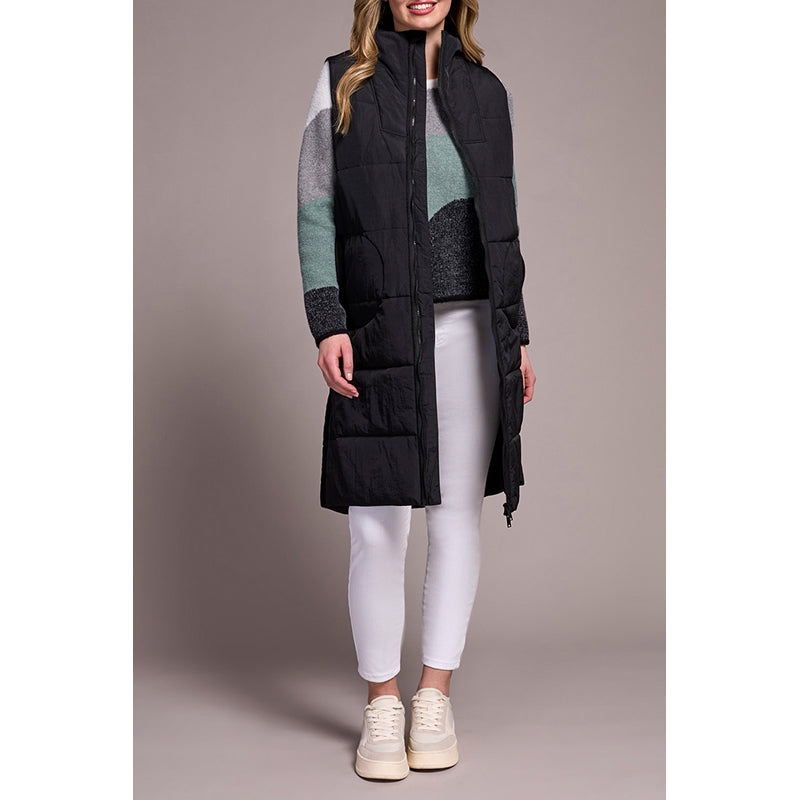 Tribal Long Zip-Front Quilted Vest