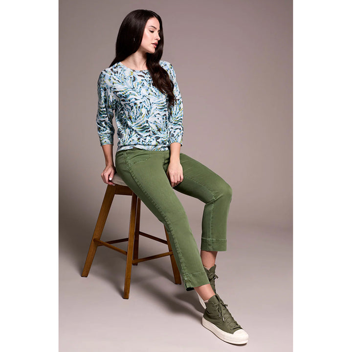 Tribal Soft Yarn Three-Quarter Sleeve Crewneck Sweater