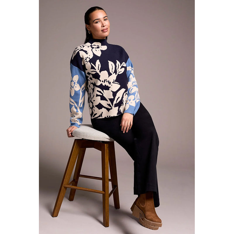 Tribal Knit Jacquard Funnel Neck Sweater