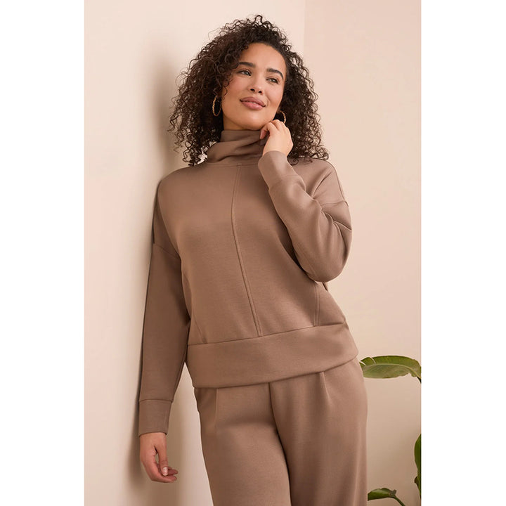 Tribal Techno Lux Drop Shoulder Funnel Neck Knit Top