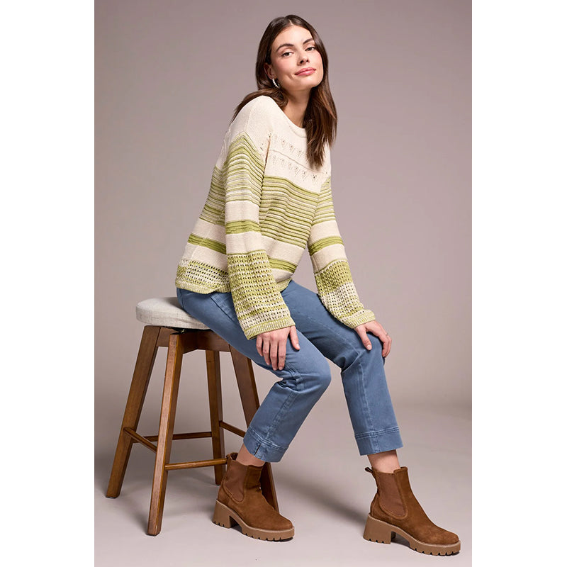 Tribal Color Block Bell Sleeve Boat Neck Sweater