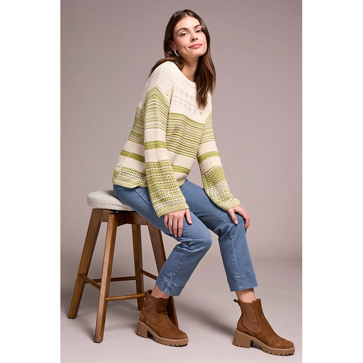 Tribal Color Block Bell Sleeve Boat Neck Sweater