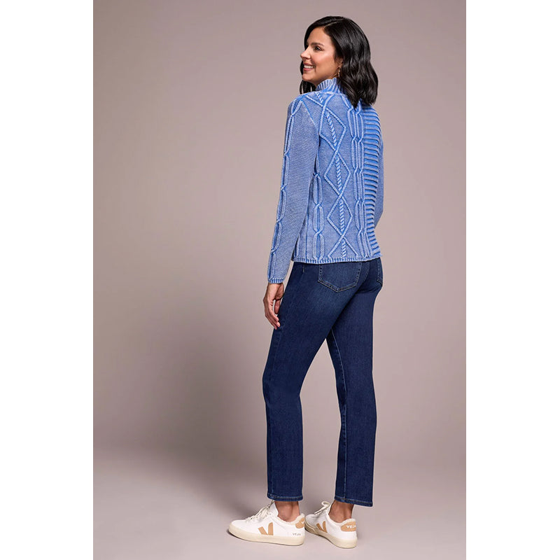 Tribal Vintage Washed Cable Knit Mock Neck Sweater