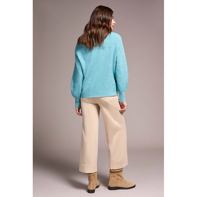 Tribal Mandarin Collar Long Puff Sleeve Sweater