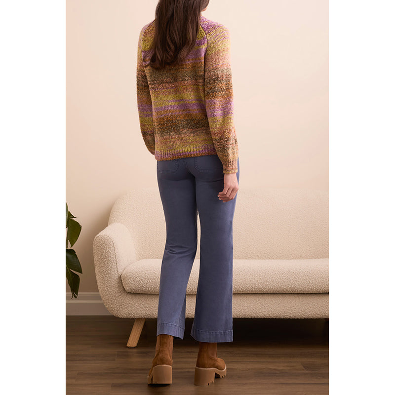 Tribal Boucle Yarn Mock Neck Puff Sleeve Sweater