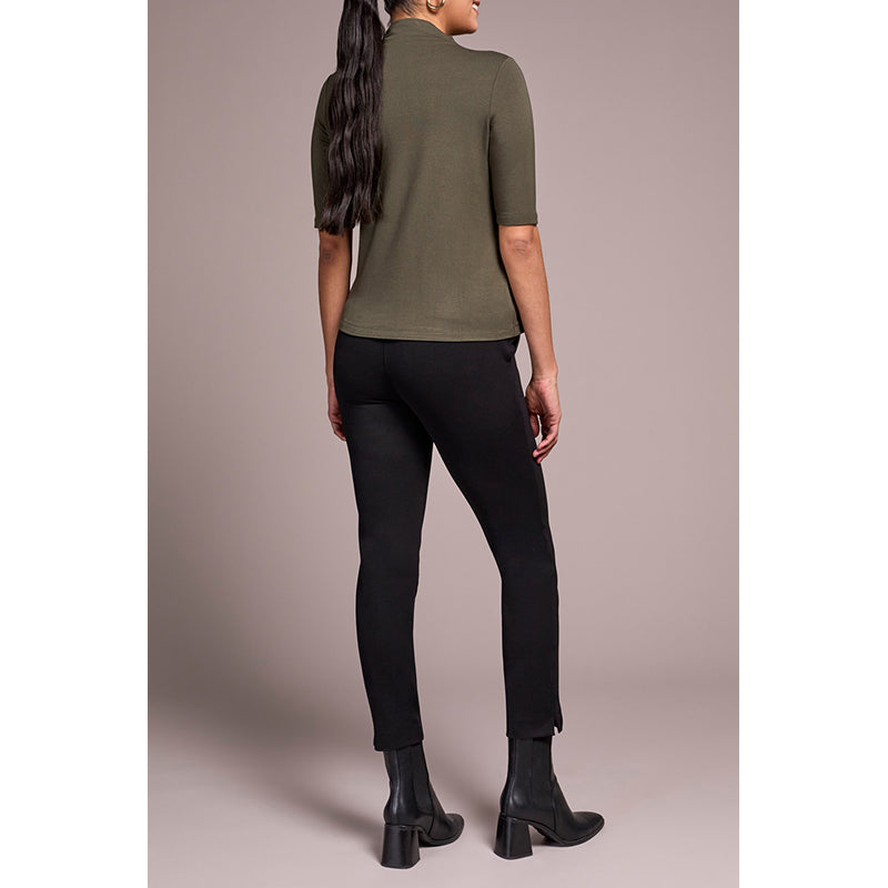 Tribal Funnel Neck Elbow Sleeve Knit Top