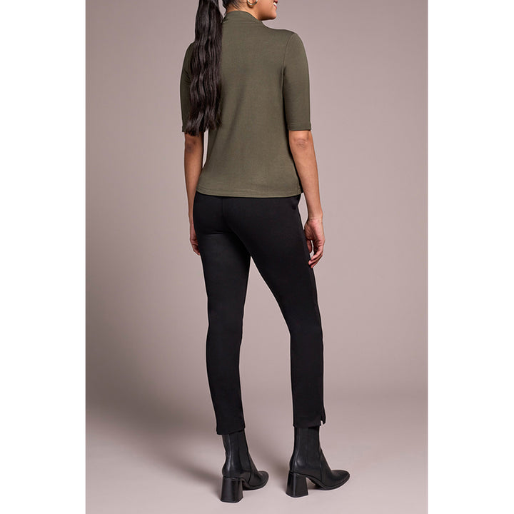 Tribal Funnel Neck Elbow Sleeve Knit Top