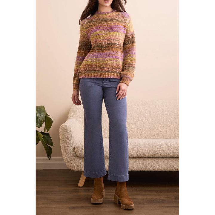 Tribal Boucle Yarn Mock Neck Puff Sleeve Sweater