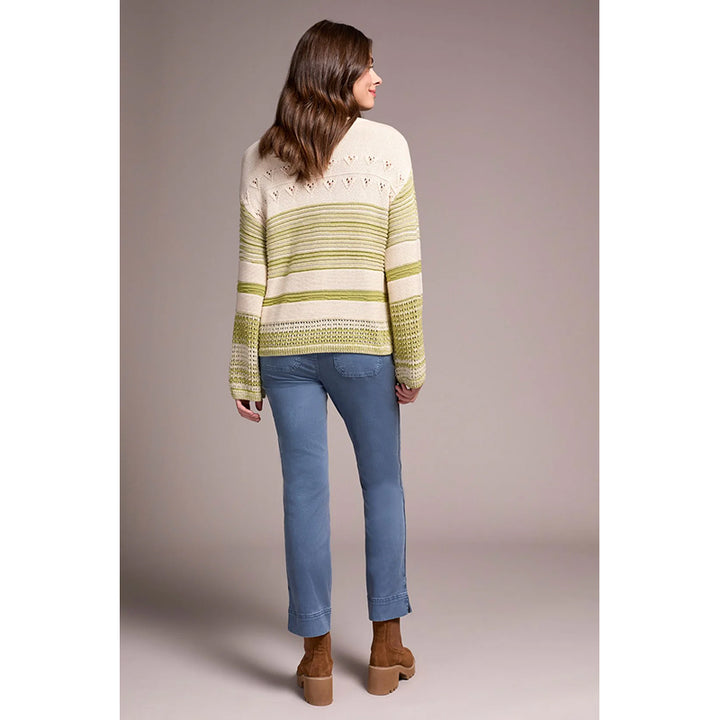 Tribal Color Block Bell Sleeve Boat Neck Sweater