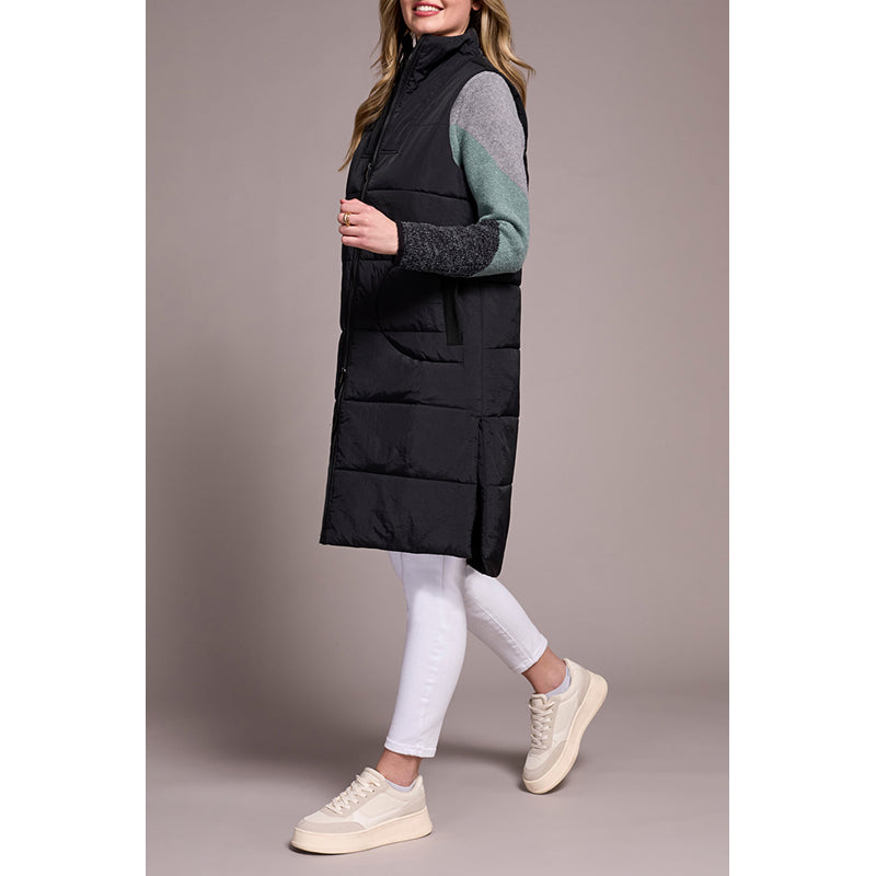 Tribal Long Zip-Front Quilted Vest