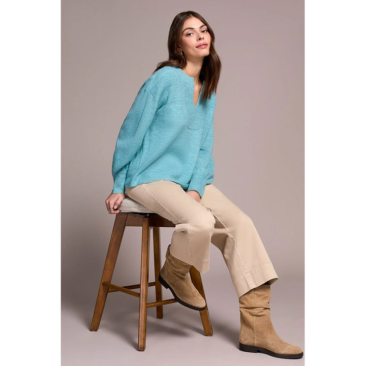 Tribal Mandarin Collar Long Puff Sleeve Sweater