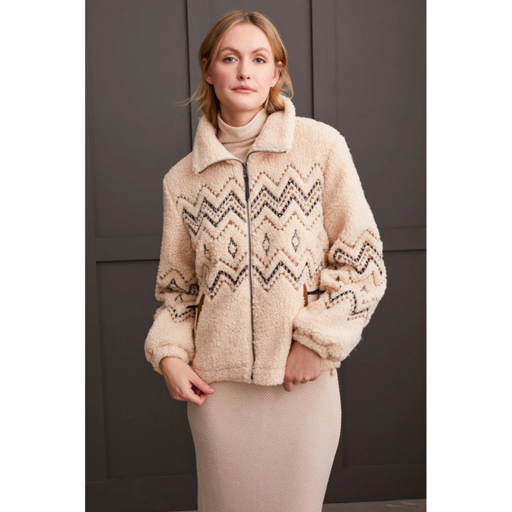 Tribal Lined Boucle Sherpa Jacket With Embroidery