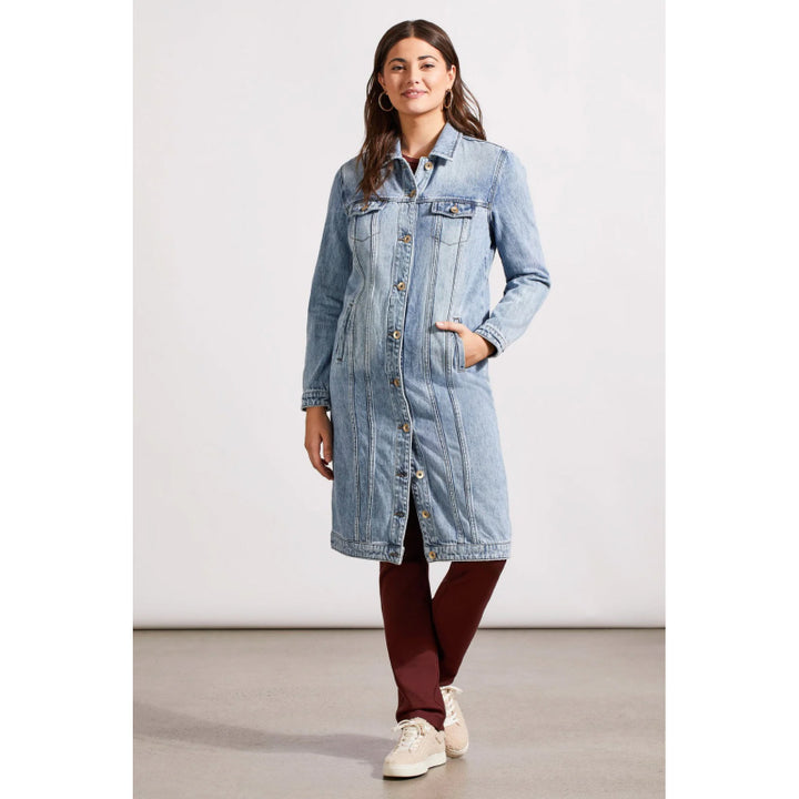 Tribal Pocketed Denim Duster Jacket