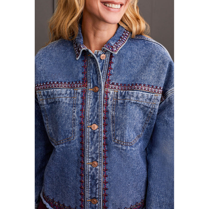 Tribal Crop Embroidered Denim Shacket