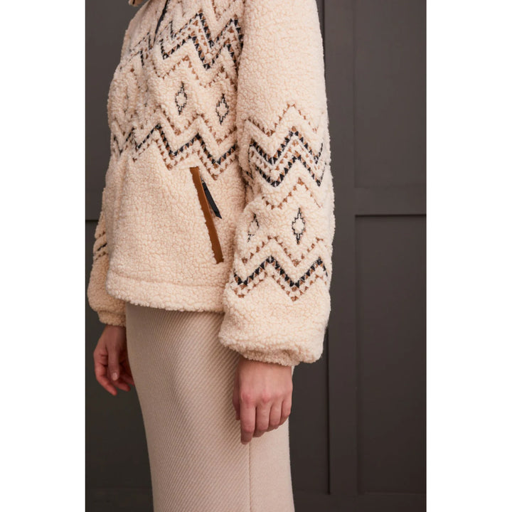 Tribal Lined Boucle Sherpa Jacket With Embroidery