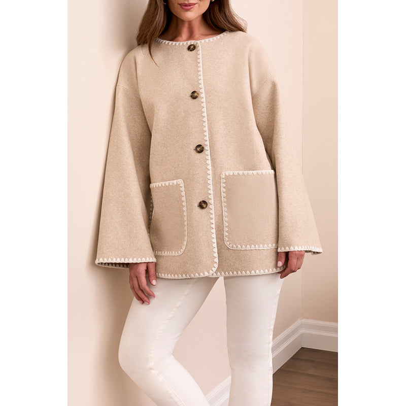 Tribal Button Front Coat with Detachable Scarf