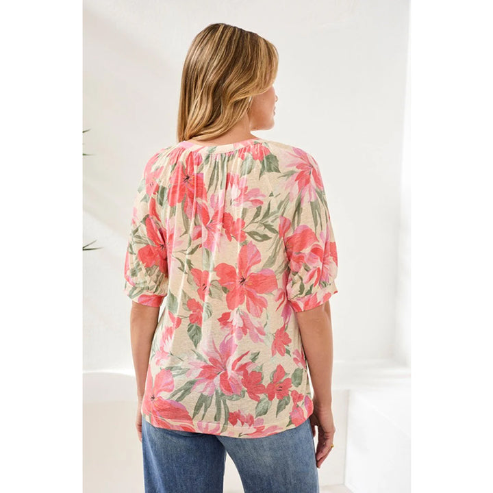 Tribal Printed Linen Elbow Sleeve Henley