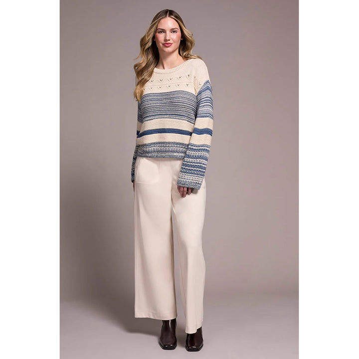 Tribal Color Block Bell Sleeve Boat Neck Sweater