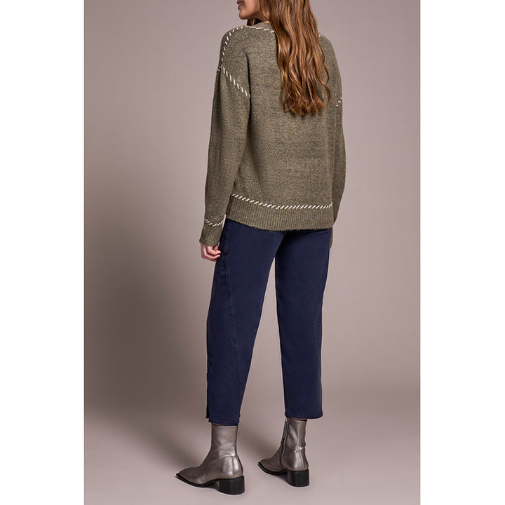 Tribal Long Sleeve Crew Neck Sweater with Stitching