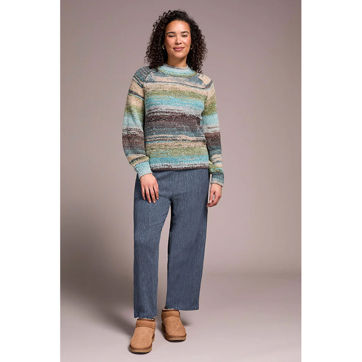 Tribal Boucle Yarn Mock Neck Puff Sleeve Sweater