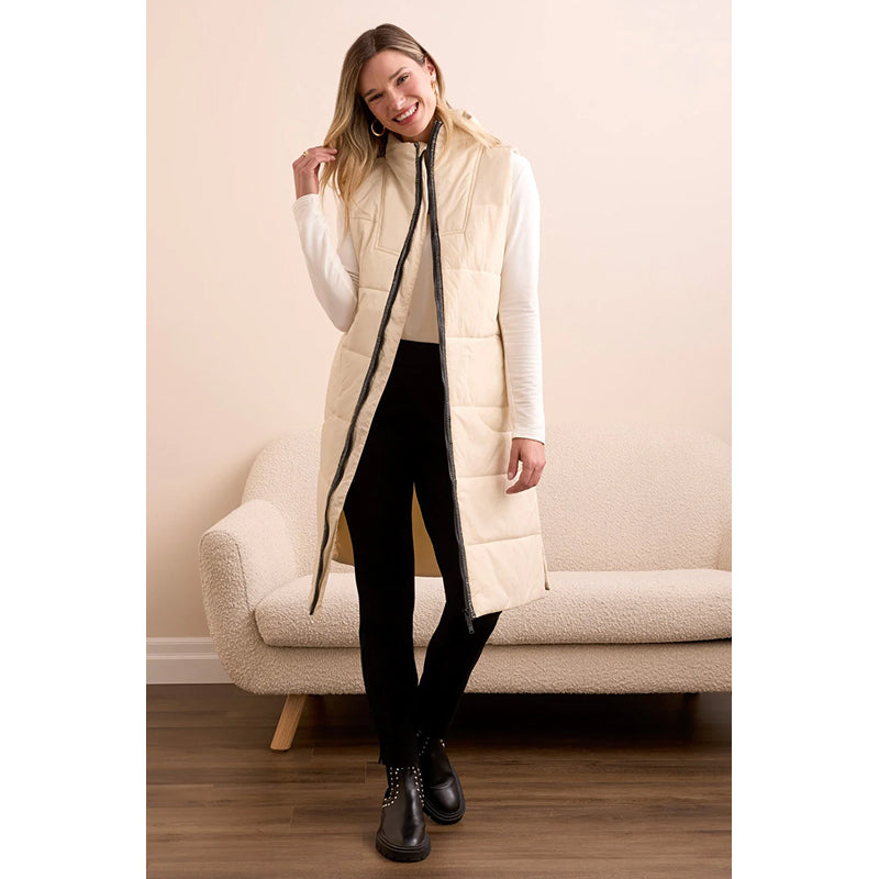 Tribal Long Zip-Front Quilted Vest