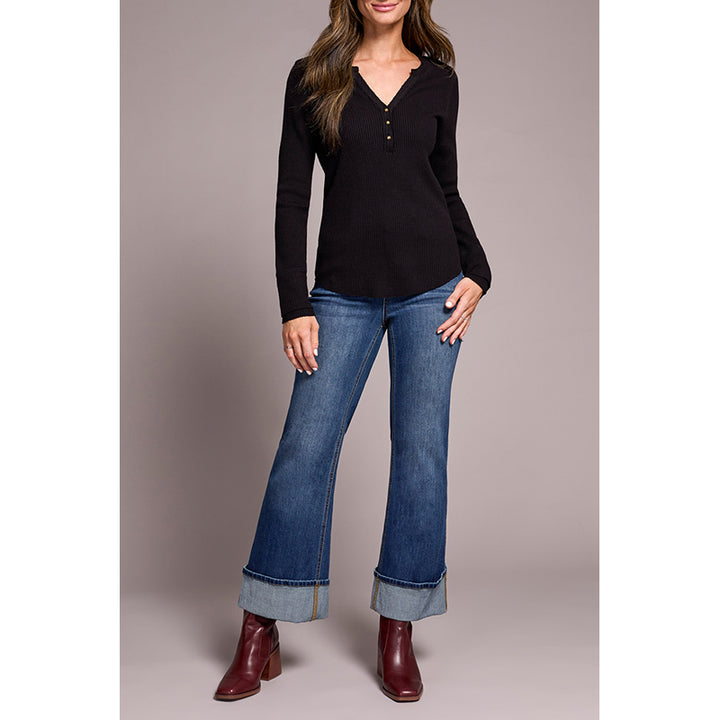 Tribal Long Sleeve Henley Top with Buttons