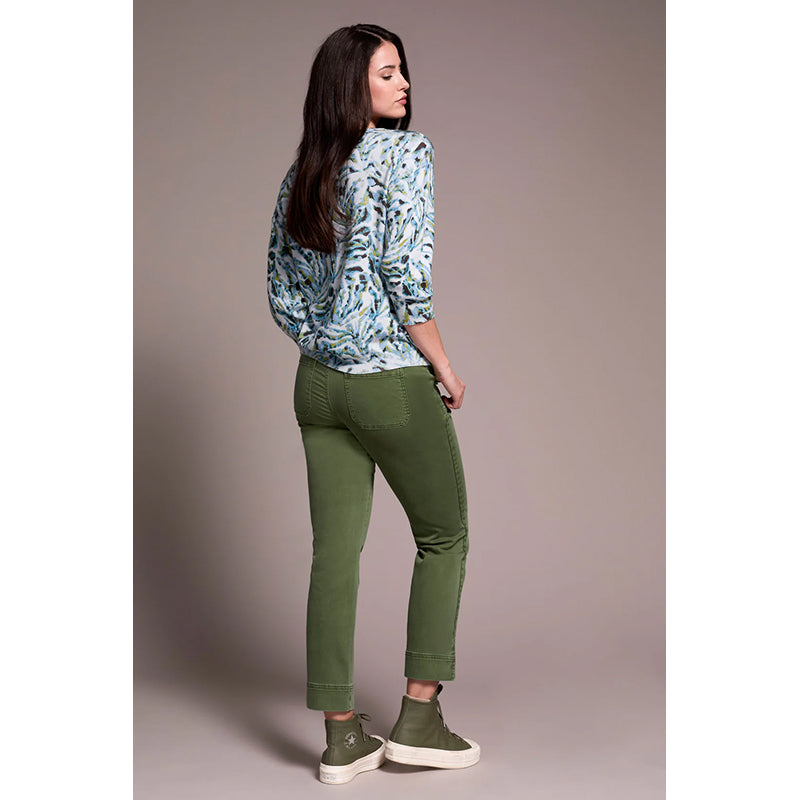 Tribal Soft Yarn Three-Quarter Sleeve Crewneck Sweater