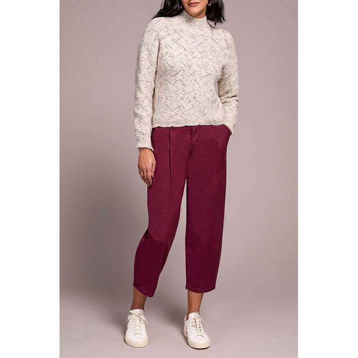 Tribal Mock Neck Puff Sleeve High Low Sweater