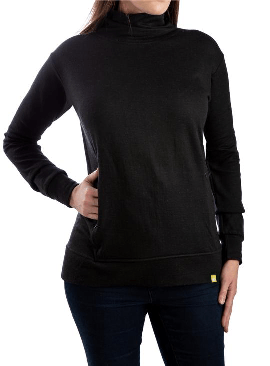 Women's Mockneck Merino Two-Layer Top - In Black