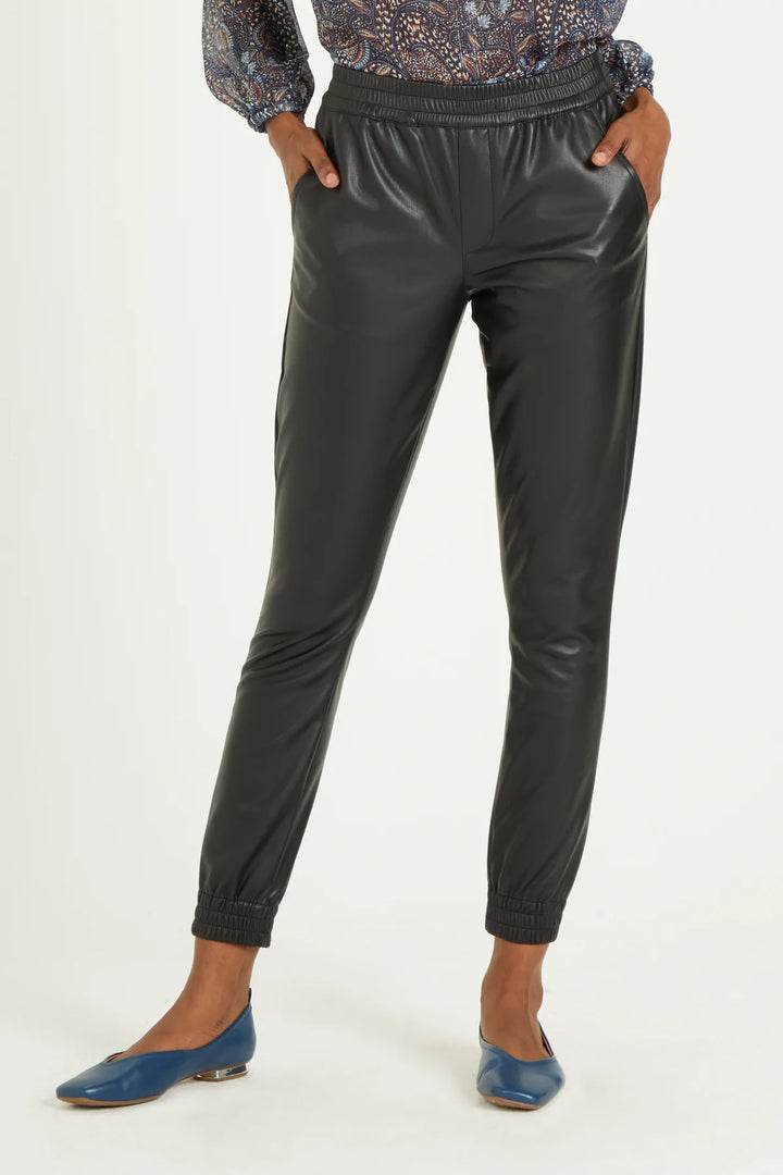 Dear John Jacey - Pantalon de jogging taille haute en similicuir 