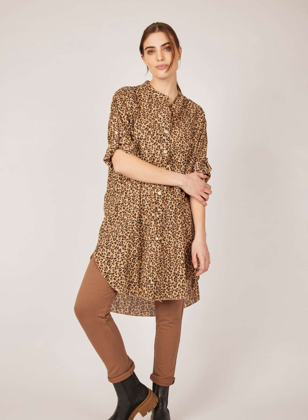Pistache Button Down Cotton Leopard Dress