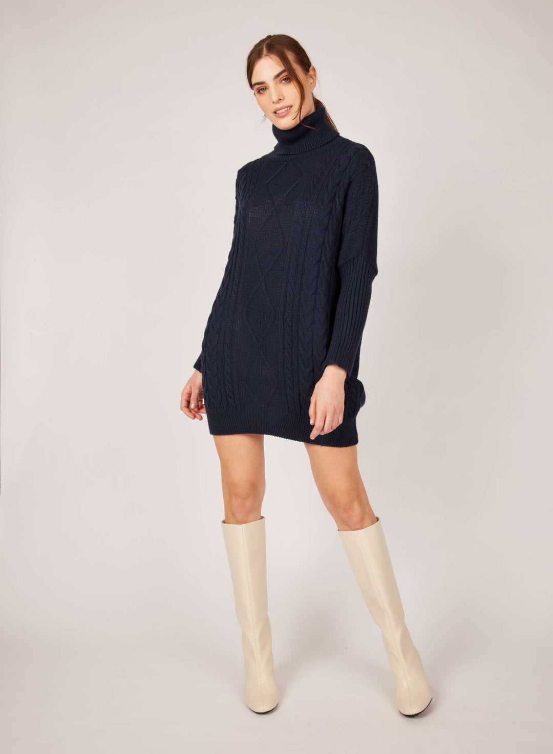 Pistache Cable and Diamond Knitted Tunic with Ribbed Sleeves