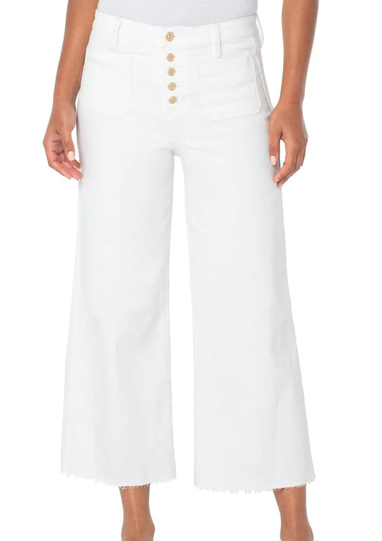 Liverpool Stride High Rise Wide Leg With Exposed Button Fly  - Bone White