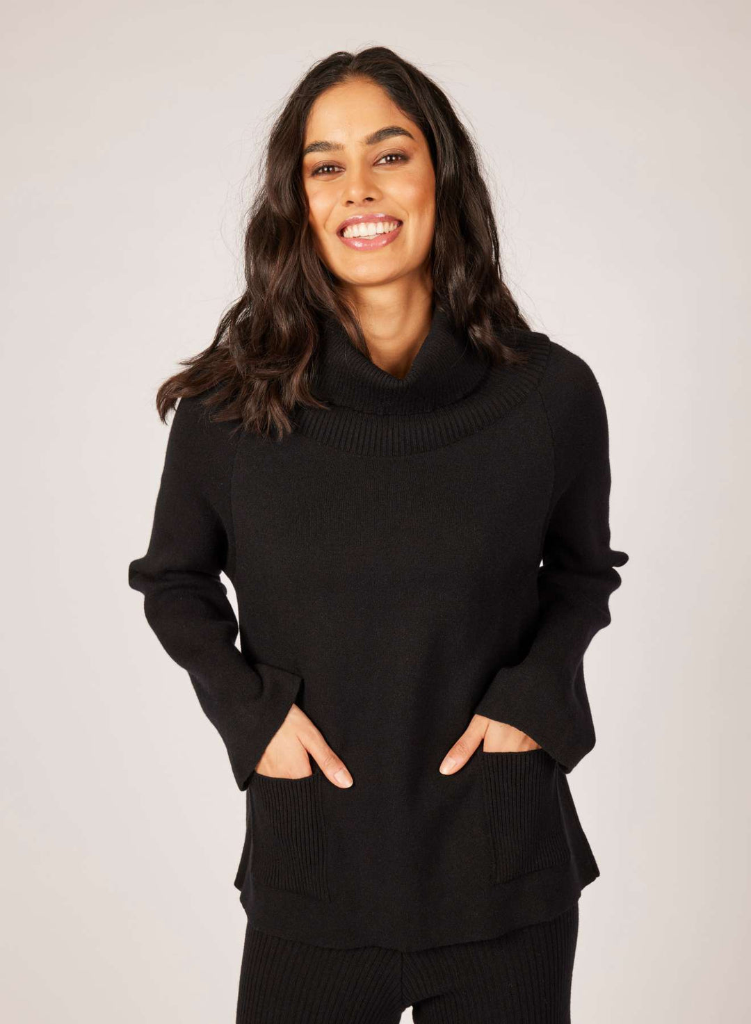 Pistache Ribbed Turtleneck Sweater With Patch Pocket