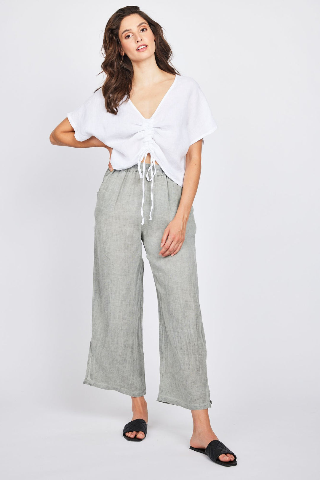 Pistache Cropped Drawstring Top