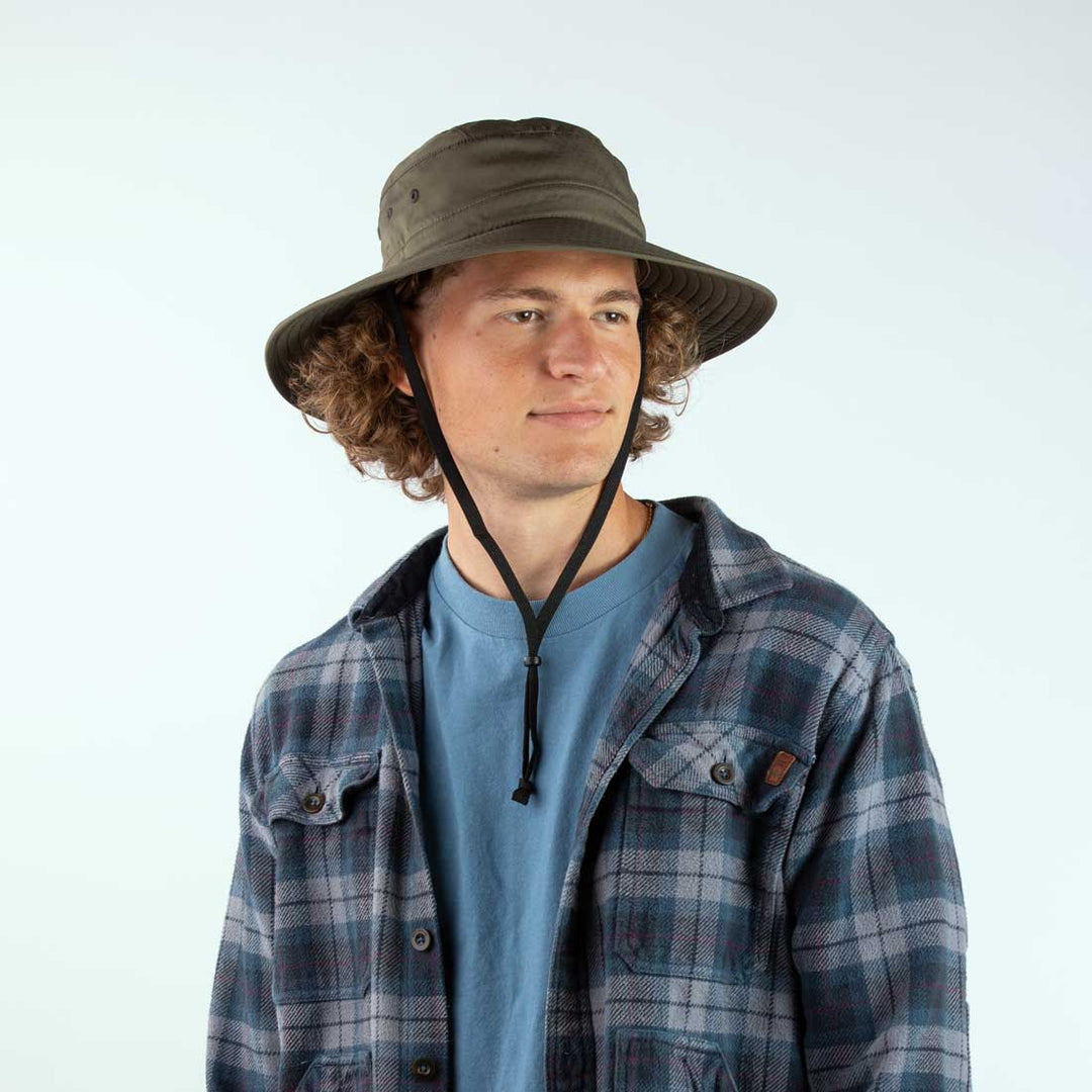 Keepsa Sun Hat for Men, Cotton Embroidery Summer Outdoor Sun Protection Wide Brim Bucket Hat Foldable Safari Boonie Hat