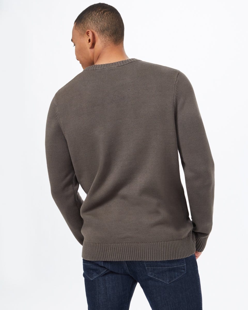 Men's Highline Cotton Crew Sweater - Black Olive Back View