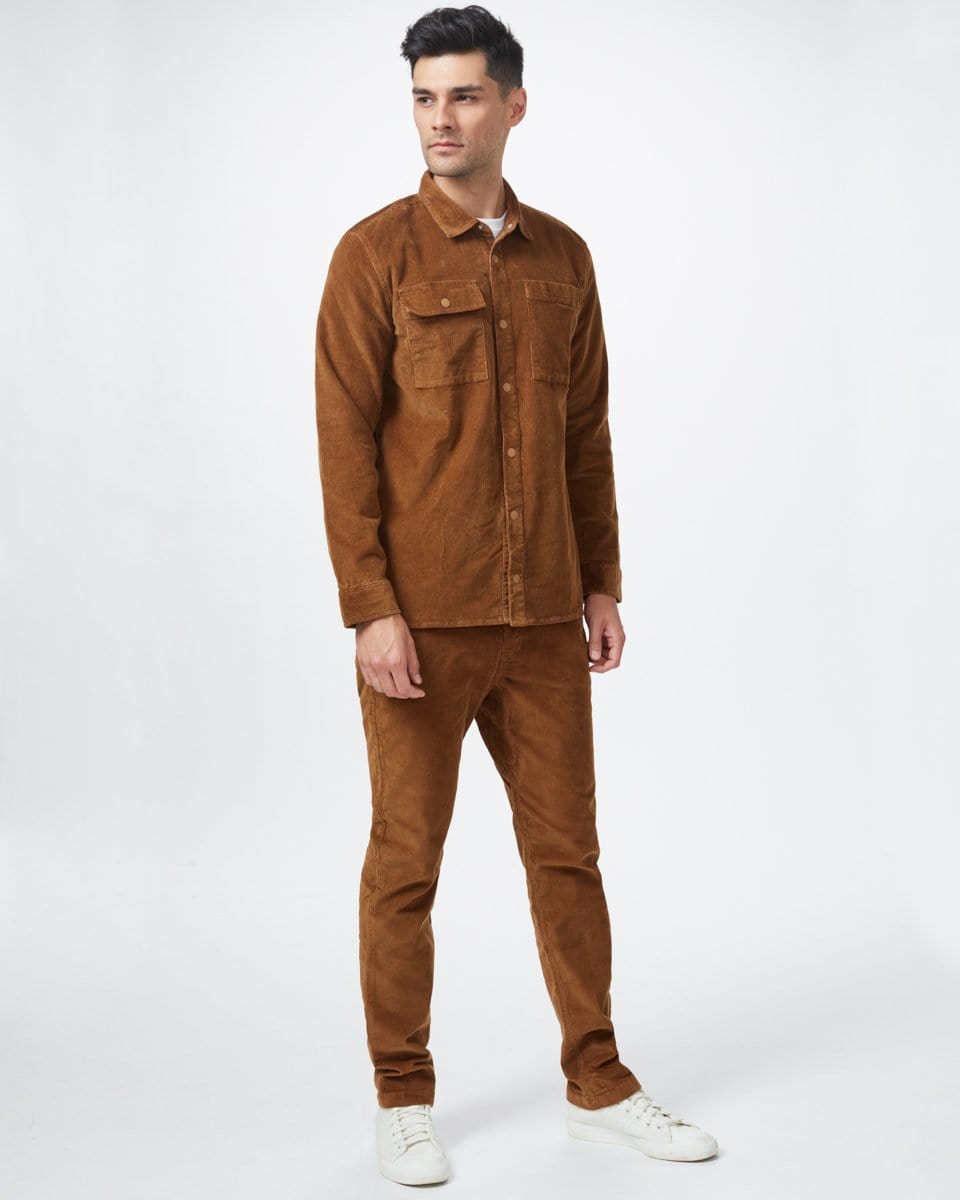 Men's Corduroy Asher Shacket - Brown Full Front View